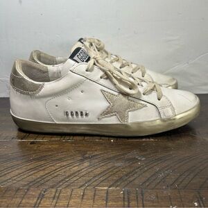 Golden Goose Cream and Gold Sneakers